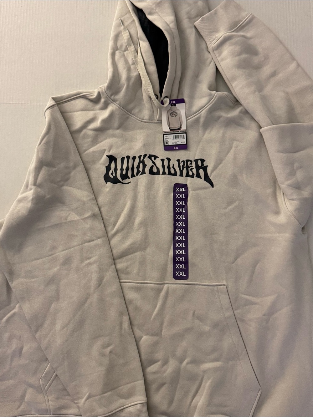Quiksilver Men's Cream Crewneck Hoodie with Black Logo